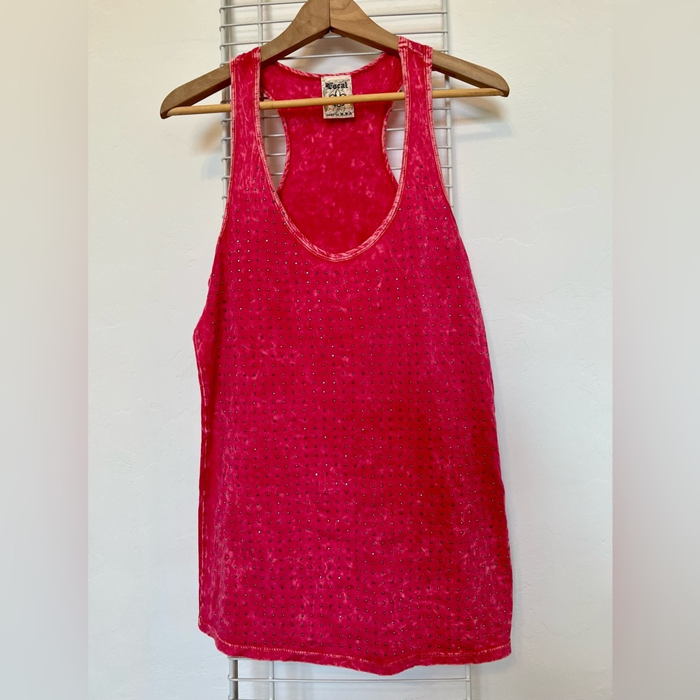 Vocal size XL pink distressed tank with metal studs.